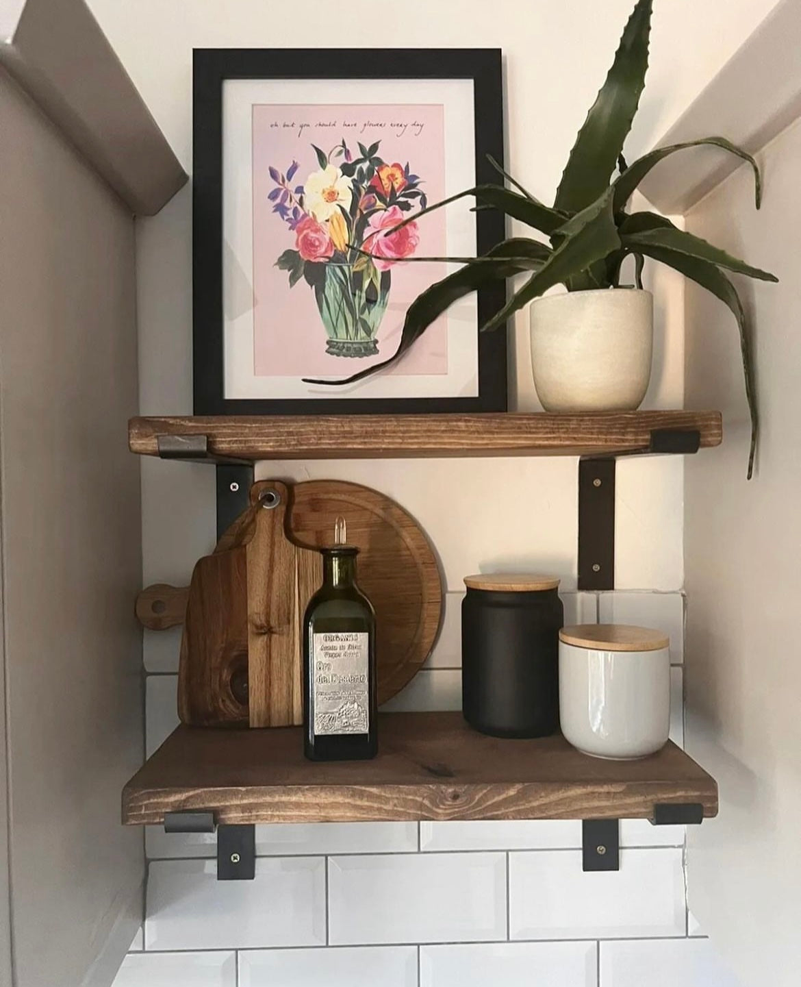 Rustic Wooden Scaffold Board Shelving with 2 Brackets