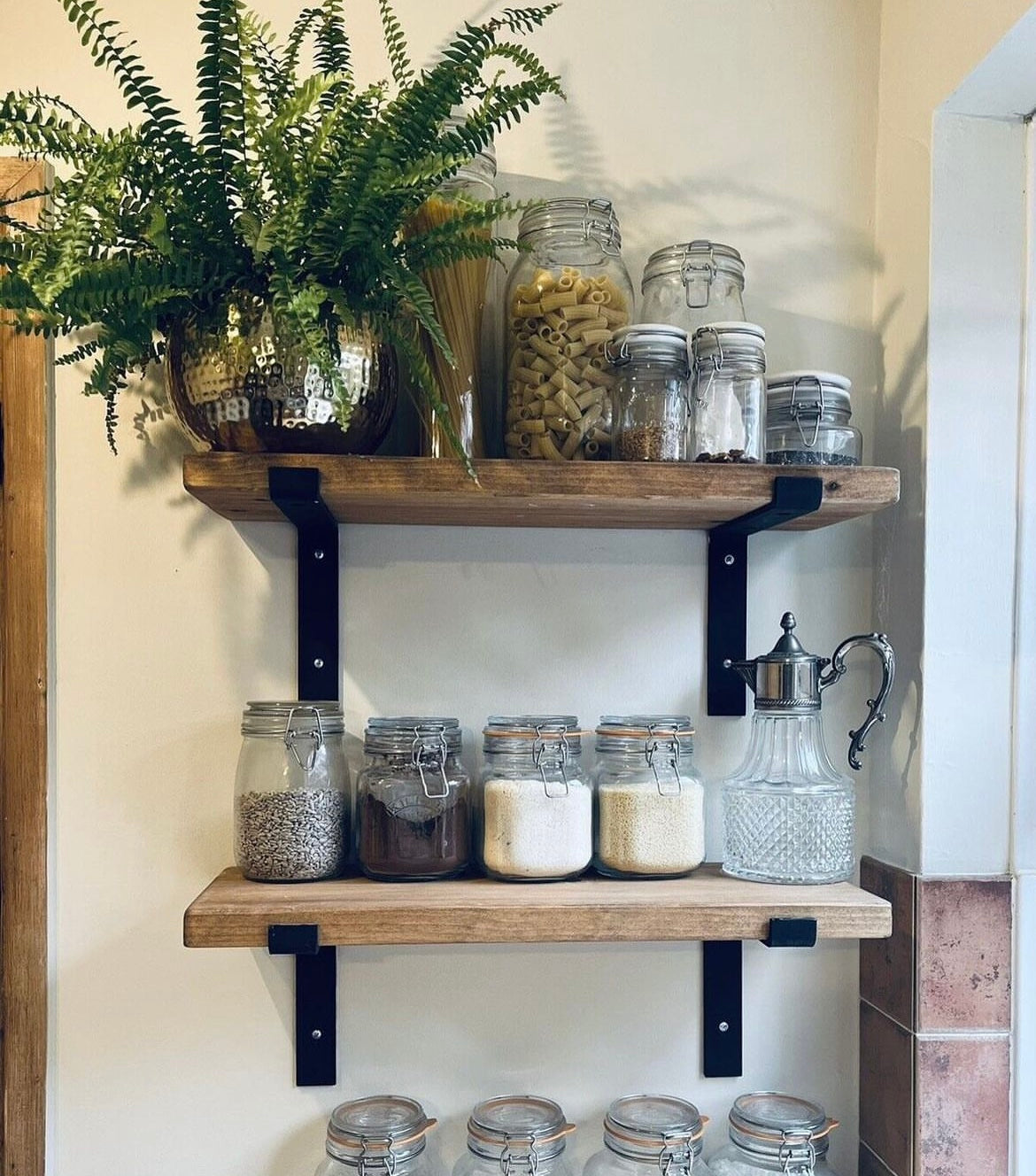 Rustic Wooden Scaffold Board Shelving with 2 Brackets