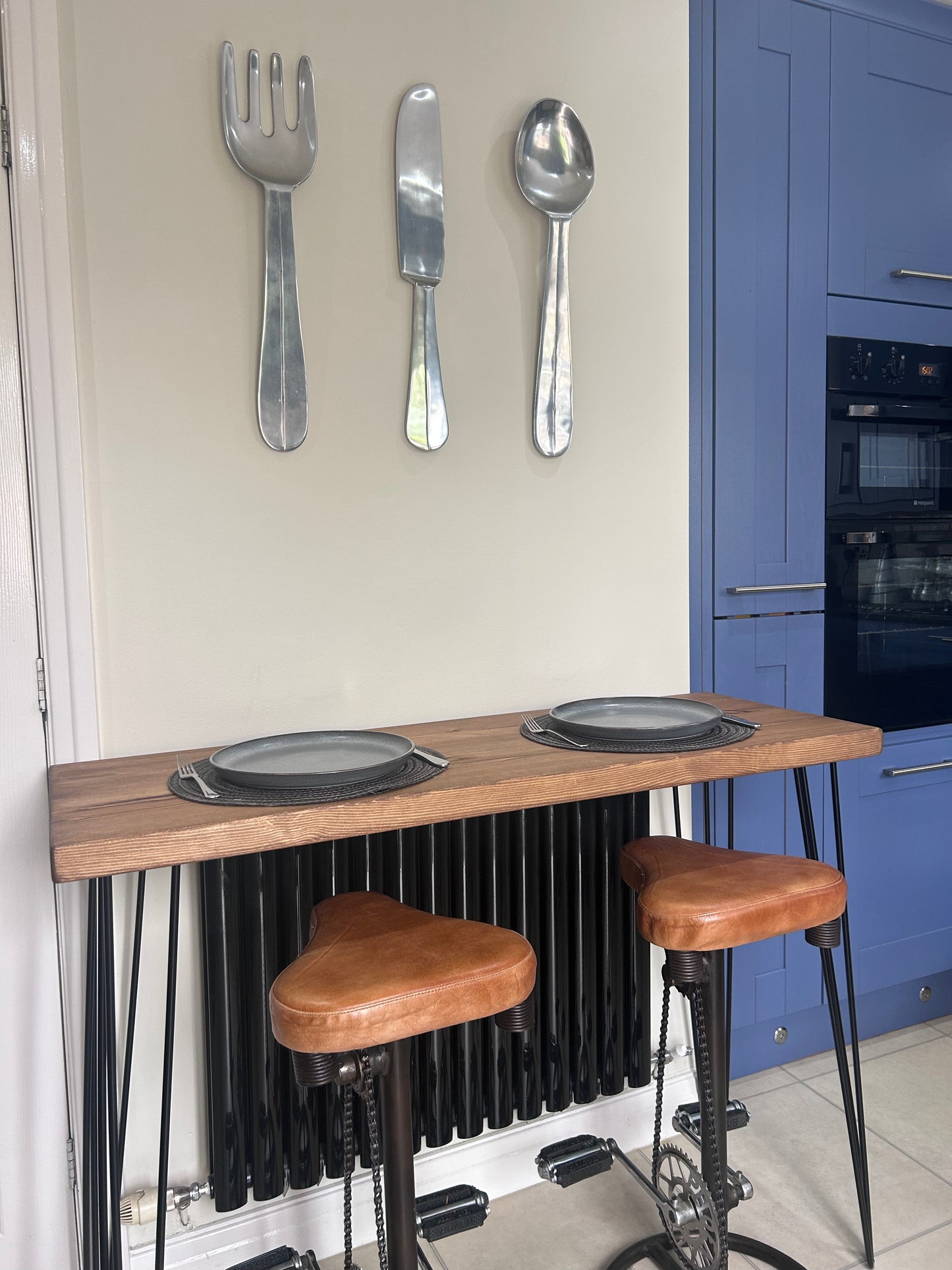 Breakfast Table Bar Rectangular Wooden Worktop and Hairpin Legs