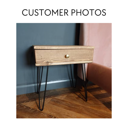 Wooden Night Stand with Drawer and Hairpin Legs