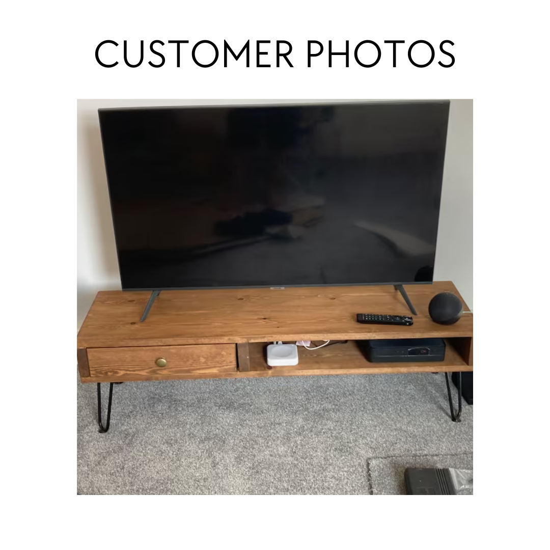 Wooden TV Stand Unit with Drawers and Console area Featuring Hairpin legs