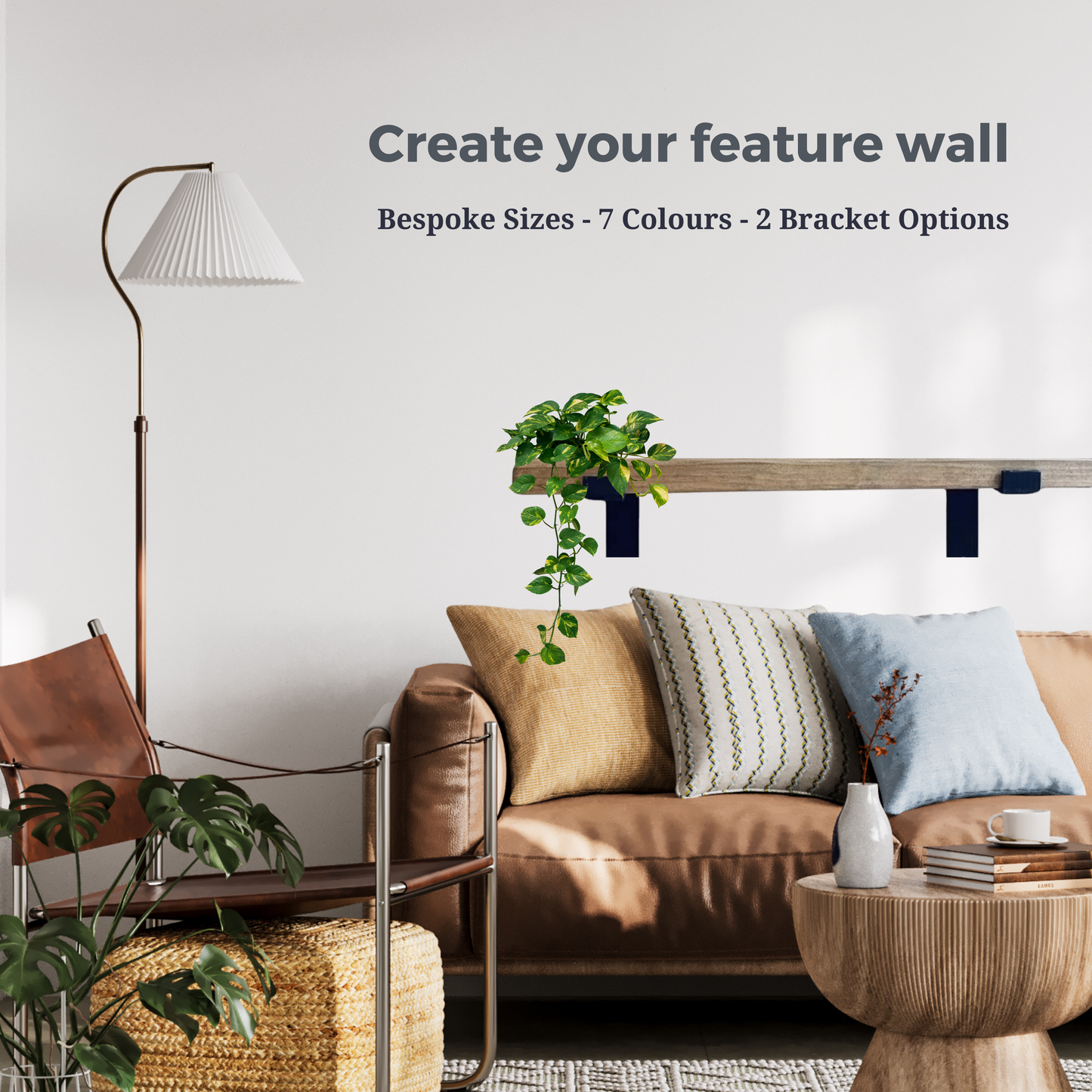 Rustic Wooden Scaffold Board Shelving with 2 Brackets