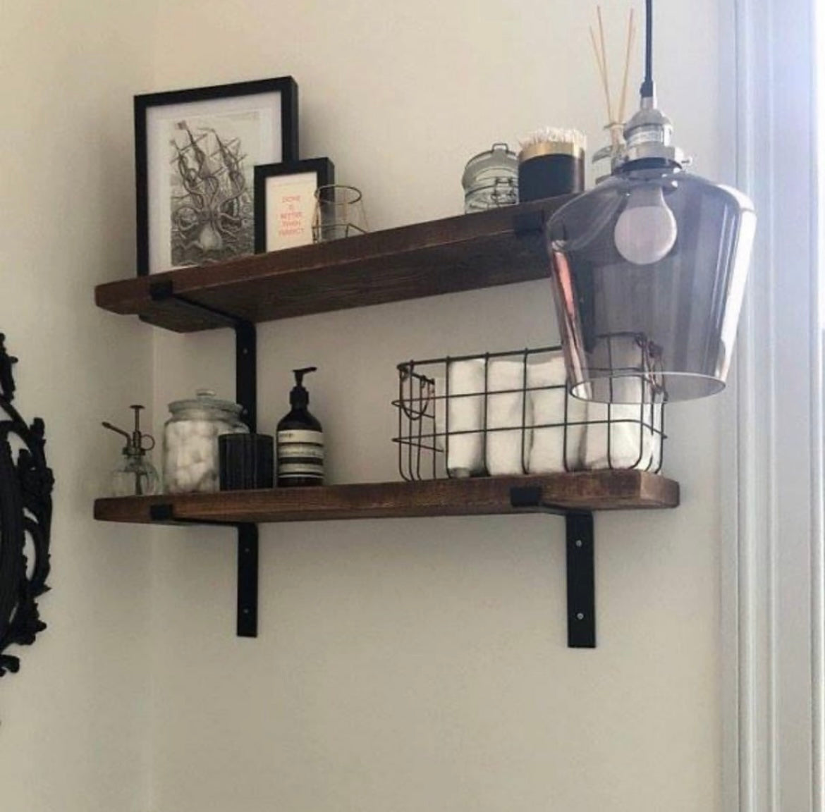 Rustic Wooden Scaffold Board Shelving with 2 Brackets