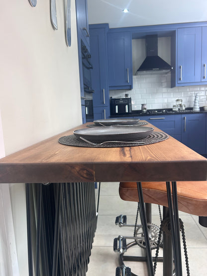 Breakfast Table Bar Rectangular Wooden Worktop and Hairpin Legs