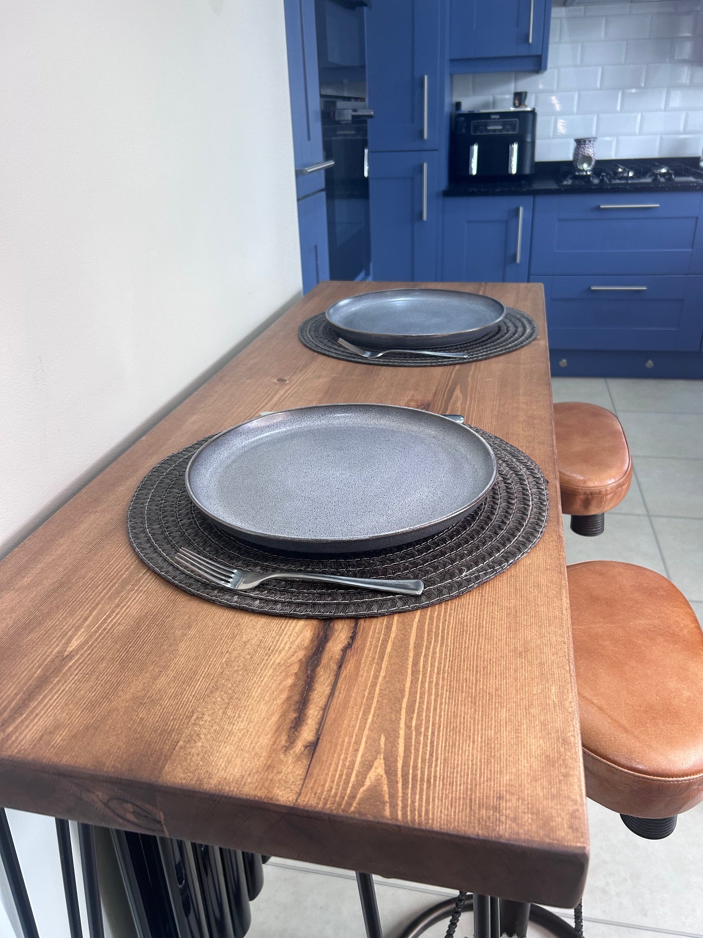 Breakfast Table Bar Rectangular Wooden Worktop and Hairpin Legs