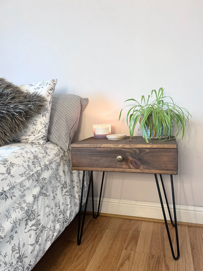 Wooden Night Stand with Drawer and Hairpin Legs
