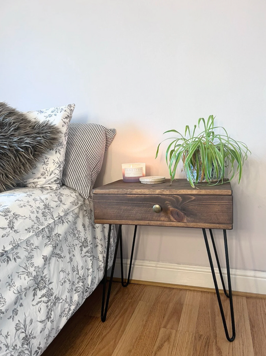 Wooden Night Stand with Drawer and Hairpin Legs